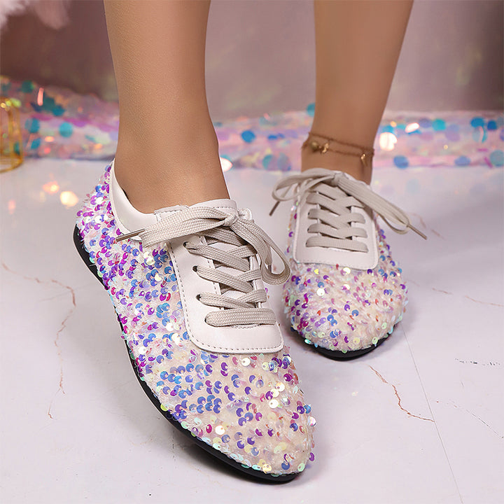 Sparkling Sequin Lace-Up Flat Shoes