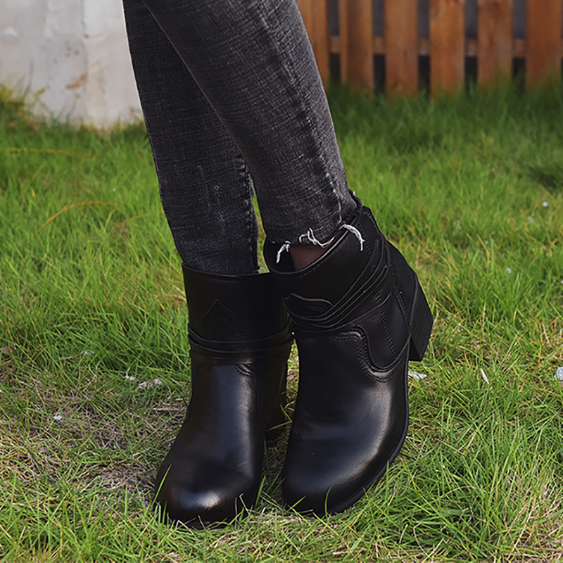 Wrap Strap Block Heel Ankle Boots