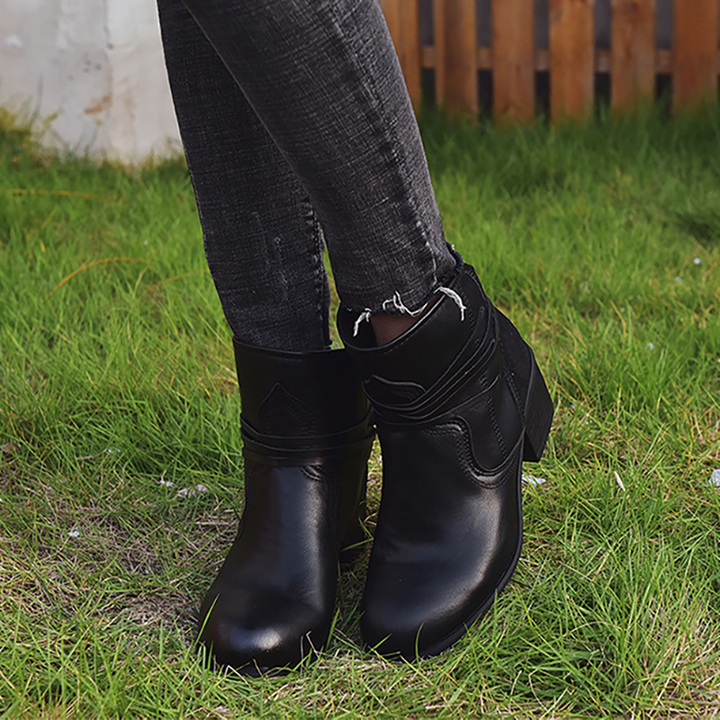 Wrap Strap Block Heel Ankle Boots