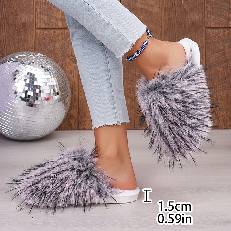 Fluffy Faux Fur Slip-On Slippers