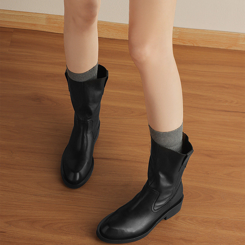 Classic Brown Mid-Calf Block Heel Boots