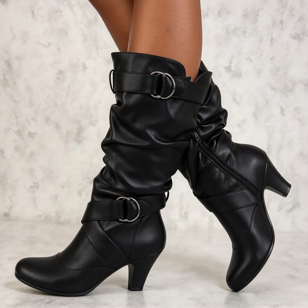 Vintage Slouchy Buckle Mid-Calf Boots
