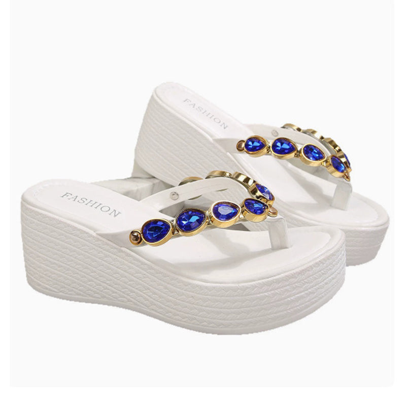 Crystal Jewel Wedge Flip-Flop Sandals