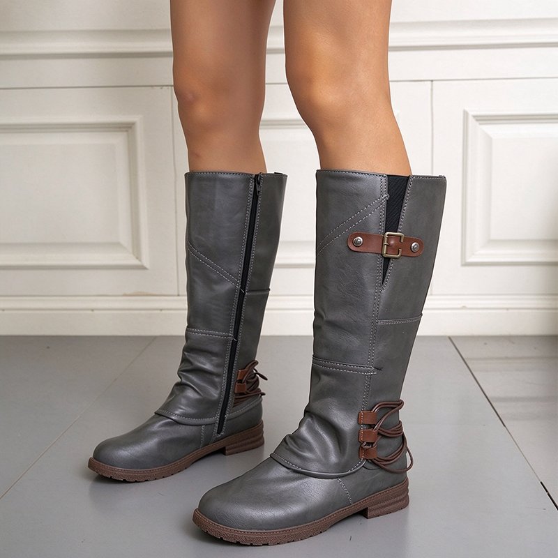 Vintage Lace-Up Mid-Calf Boots