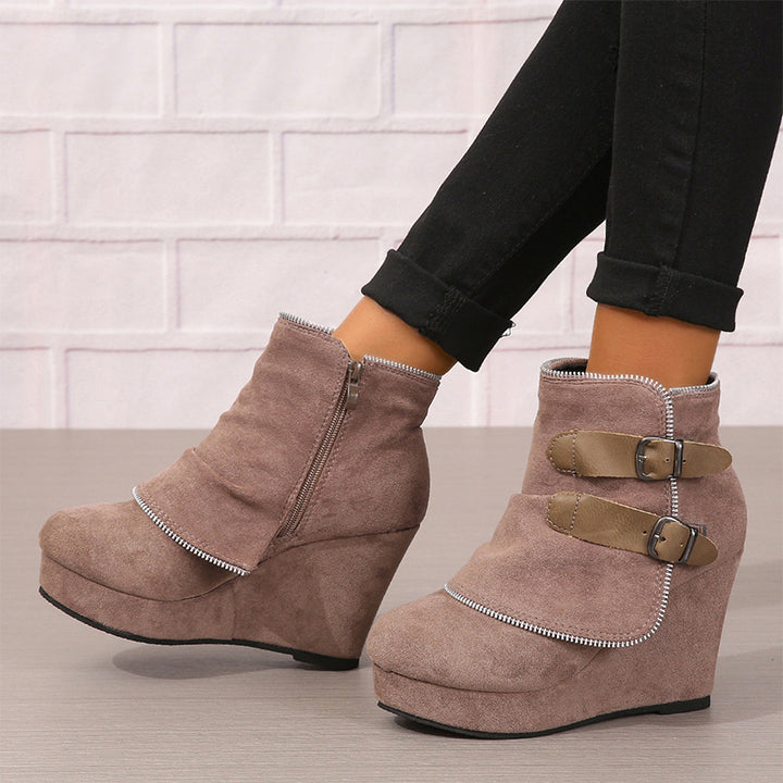Buckle Detail Wedge Ankle Boots