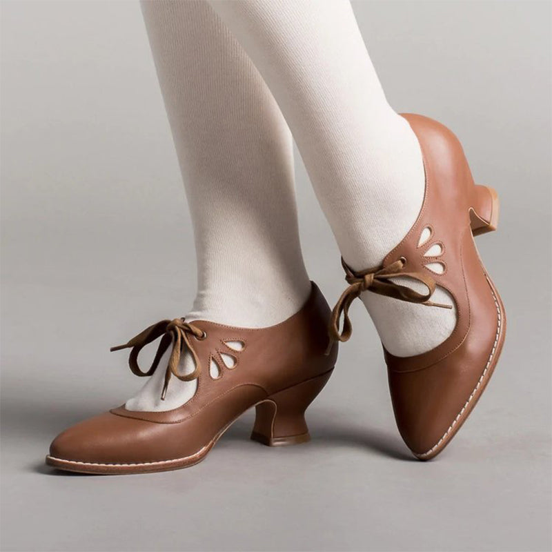 Vintage Cut-Out Lace-Up Pumps