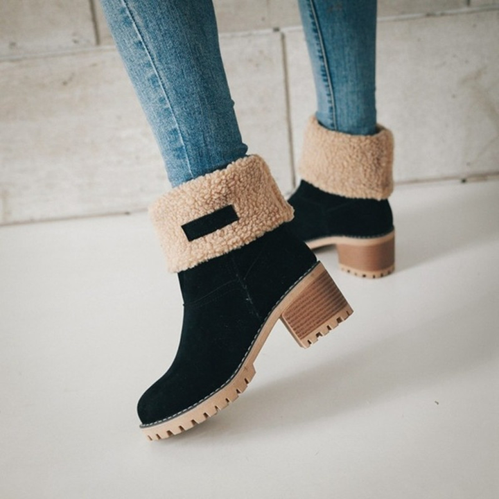 Cozy Faux Fur Suede Block Heel Ankle Boots