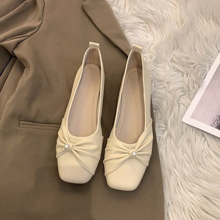 Pearl Knot Square Toe Ballet Flats