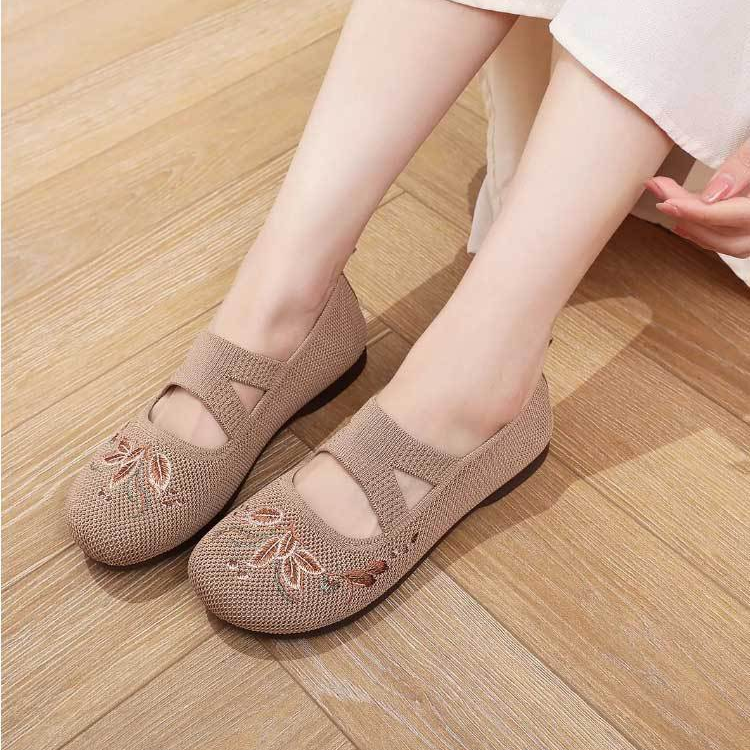 Floral Embroidered Mesh Mary Jane Flats