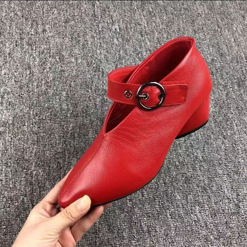 Buckle Strap Leather Ankle Pumps