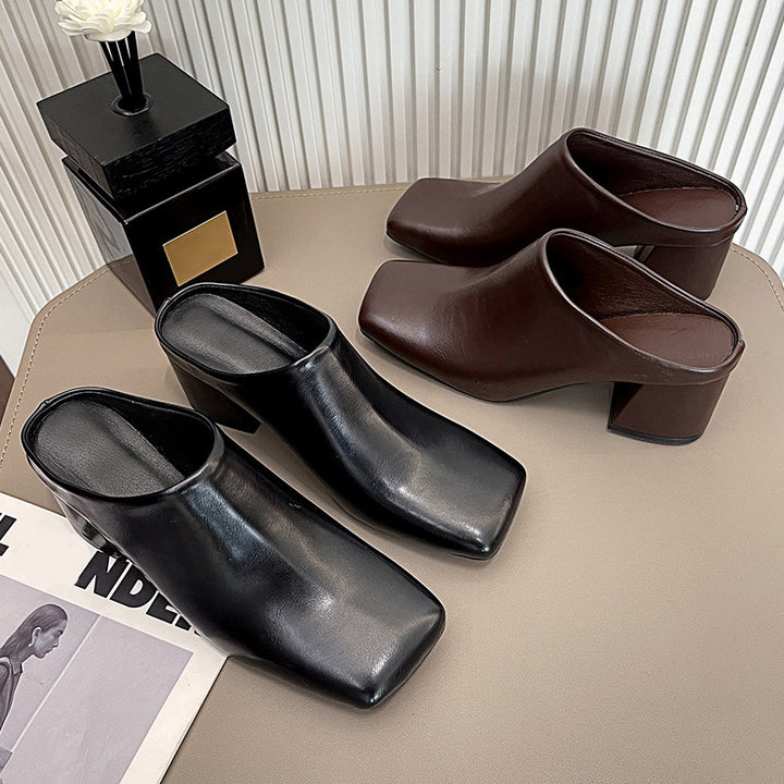 Square Toe Block Heel Mule Shoes