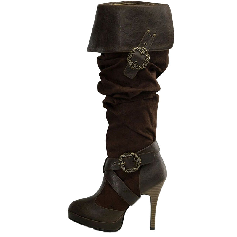 Vintage Buckle High Heel Boots