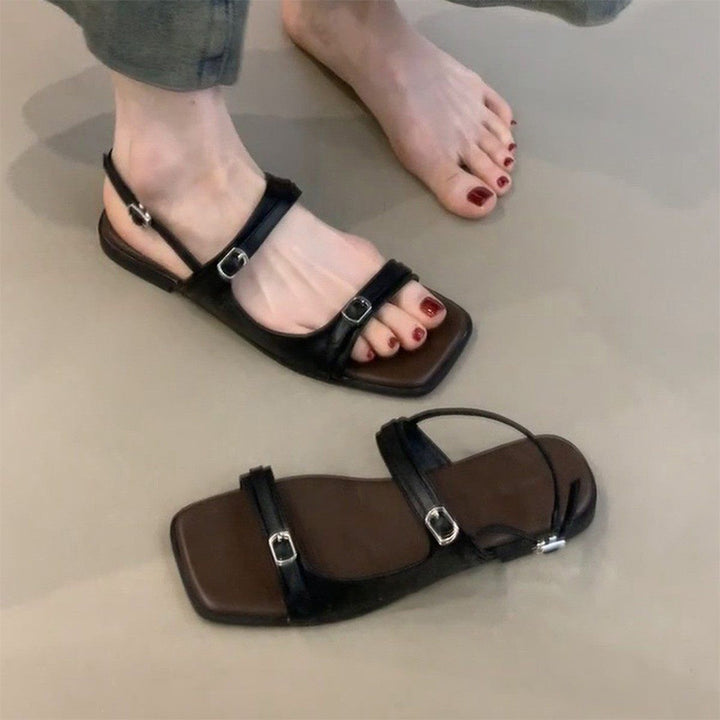 Minimalist Square-Toe Double Strap Sandals