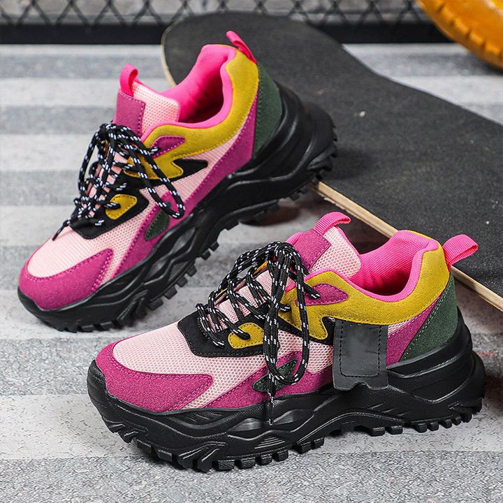 Colorblock Lace-Up Walking Sneakers