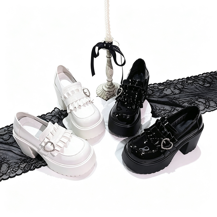 Rhinestone Buckle Platform Loafers