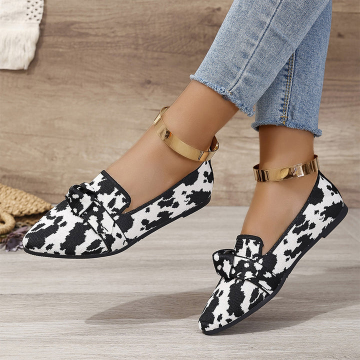 Leopard Print Bow Knit Flats