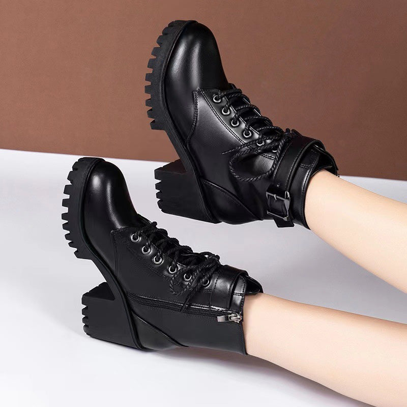 Lace-Up Chunky Heel Ankle Boots