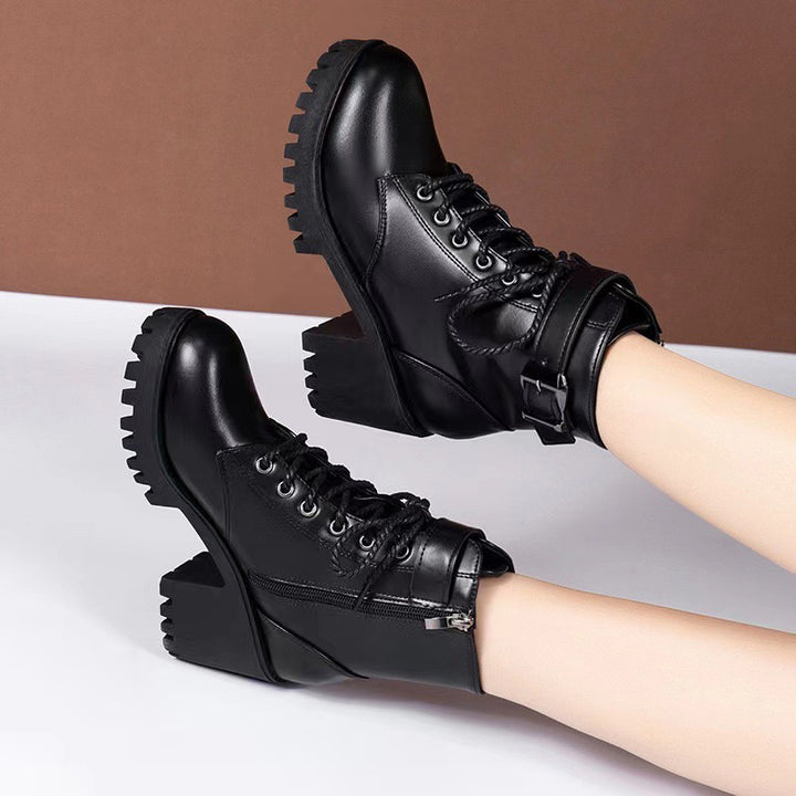 Lace-Up Chunky Heel Ankle Boots