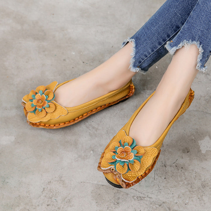 Floral Leather Comfort Flats