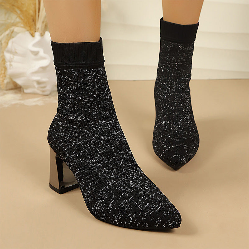 Sparkle Knit Pointed Toe Ankle Boots