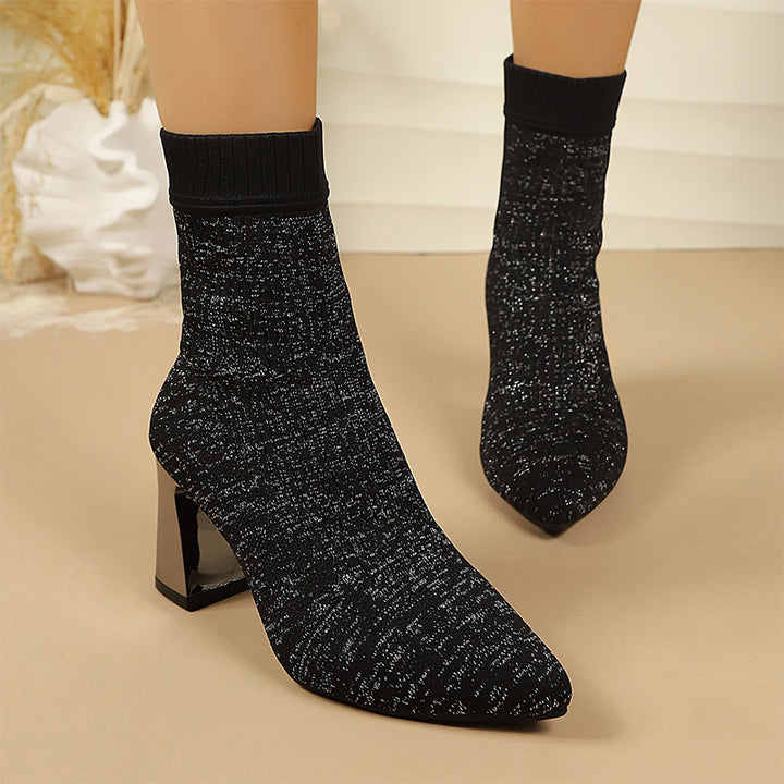 Sparkle Knit Pointed Toe Ankle Boots