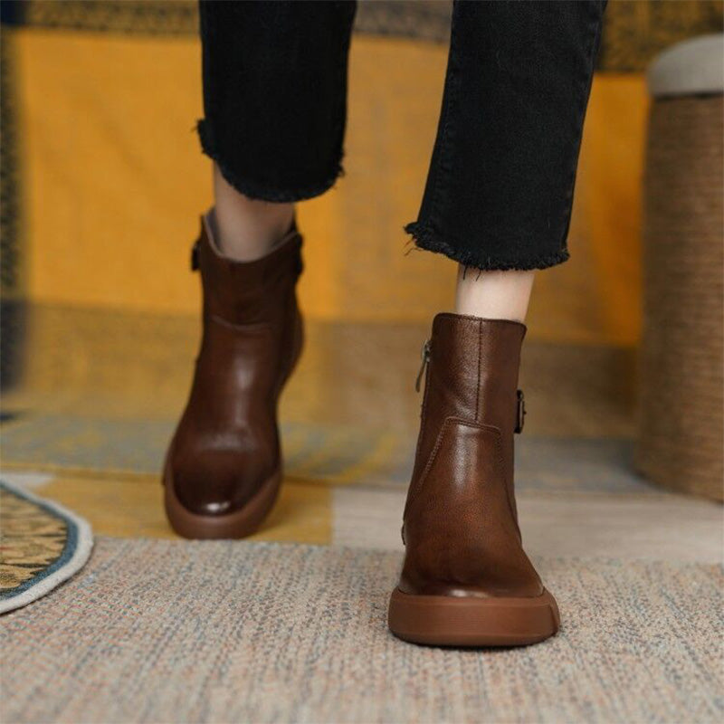 Vintage Buckle Platform Ankle Boots