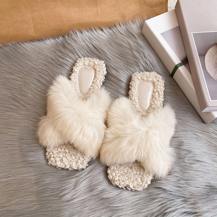 Fluffy Faux Fur Open-Toe Slide Slippers