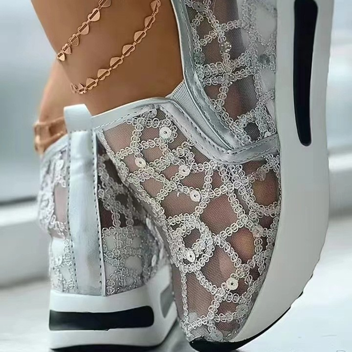 Lace Platform Wedge Slip-On Sneakers