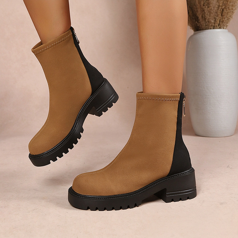Chunky Sole Suede Ankle Boots