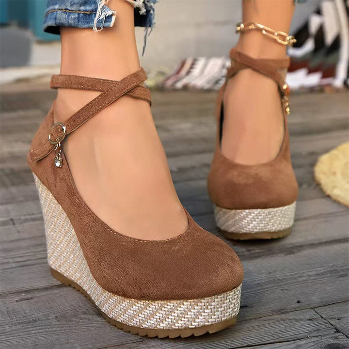 Skull Rose Print Platform Wedge Mary Jane Shoes
