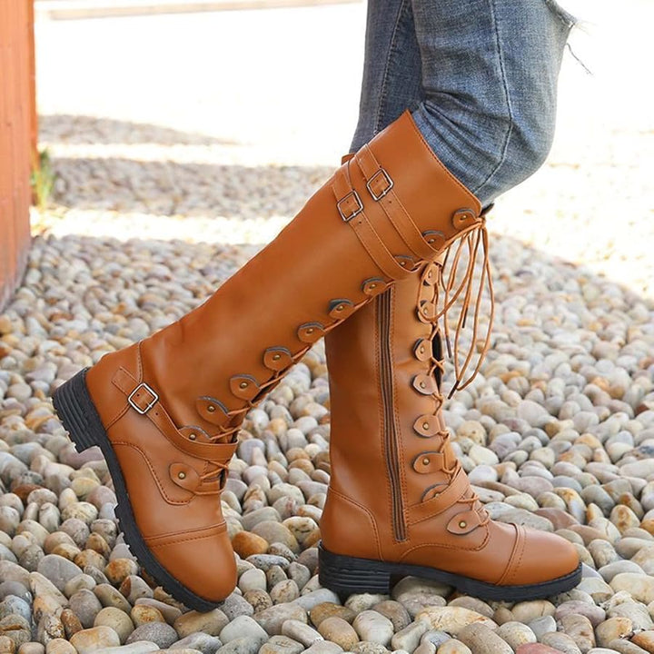Vintage Lace-Up Knee-High Boots