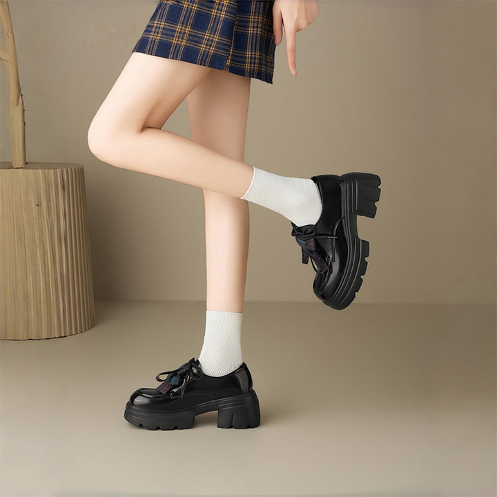 Plaid Bow Chunky Platform Loafers