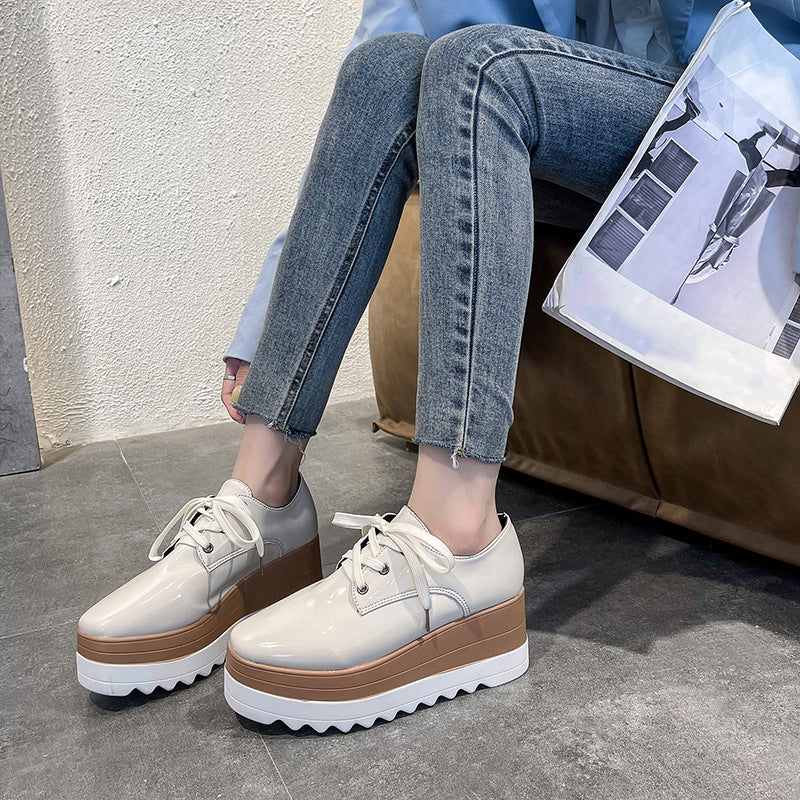 Patent Leather Platform Lace-Up Oxford Shoes