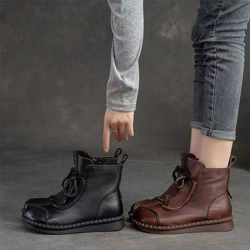 Vintage Leather Lace-Up Ankle Boots
