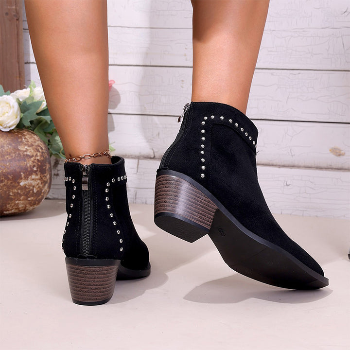 Studded Suede Block Heel Ankle Boots