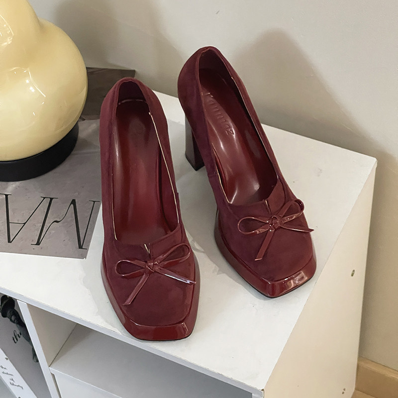 Suede Bow Platform Pumps