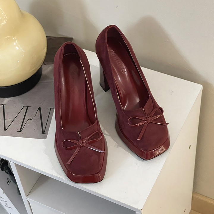 Suede Bow Platform Pumps