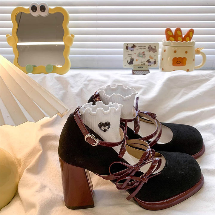 Vintage Bow Strap Platform Mary Jane Pumps