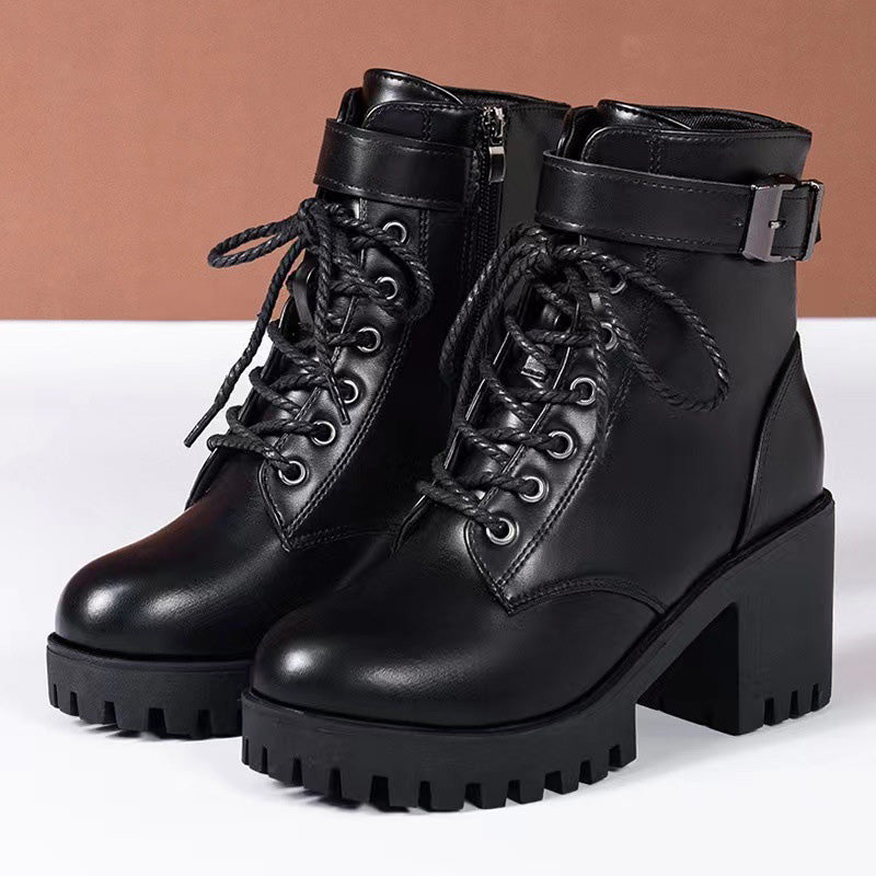 Lace-Up Chunky Heel Ankle Boots