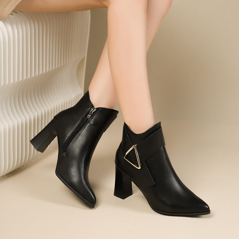 Pointed Toe Buckle Ankle Boots
