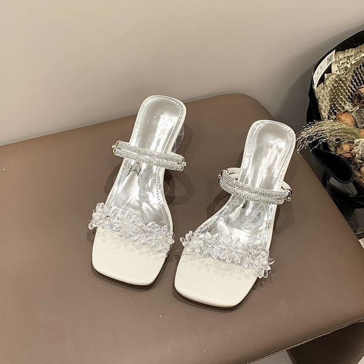 Crystal Floral Low Heel Sandals