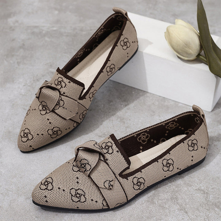Leopard Print Bow Knit Flats