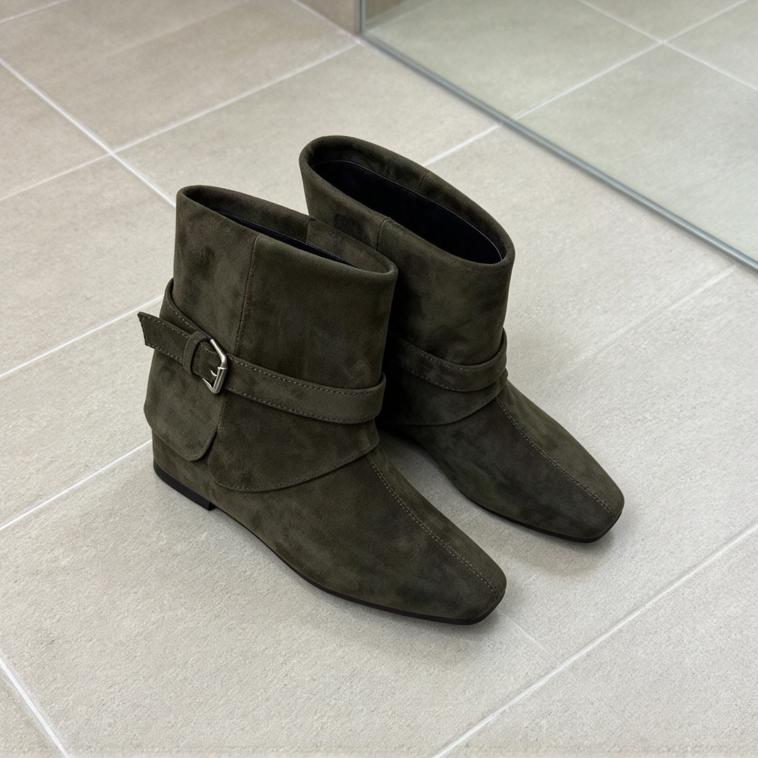 Buckle Strap Suede Ankle Boots