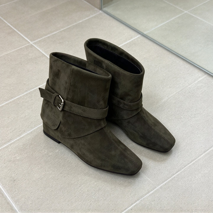 Buckle Strap Suede Ankle Boots