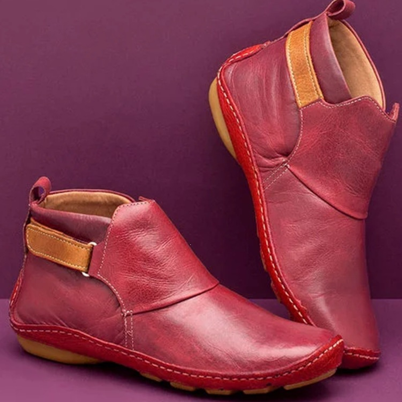 Vintage Leather-Look Slip-On Ankle Boots