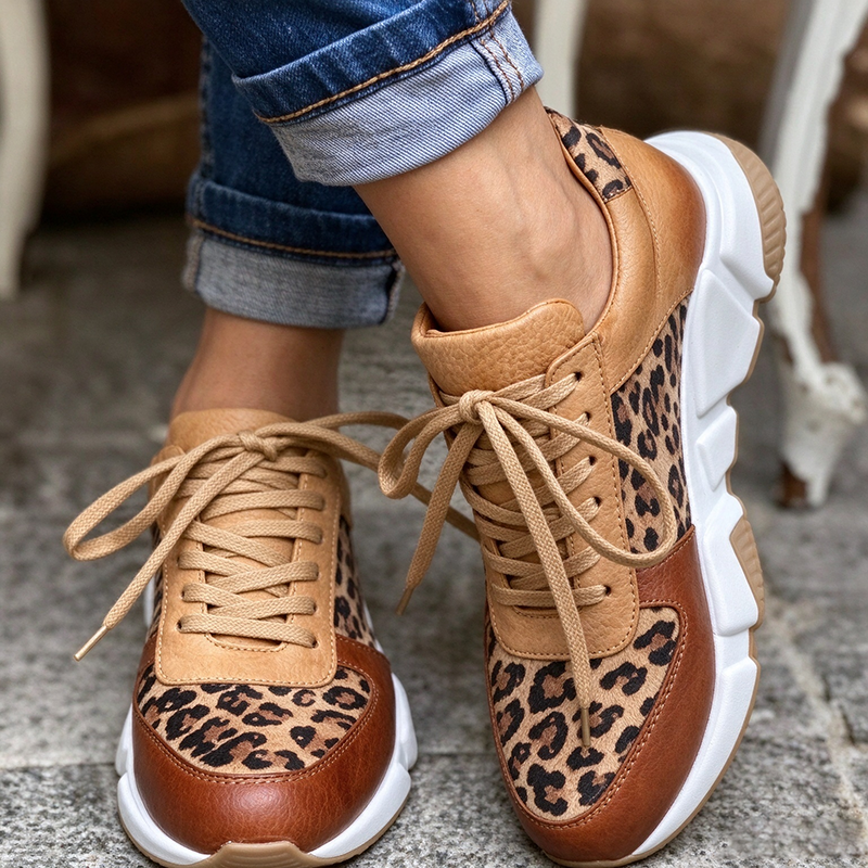 Leopard Print Lace-Up Platform Sneakers