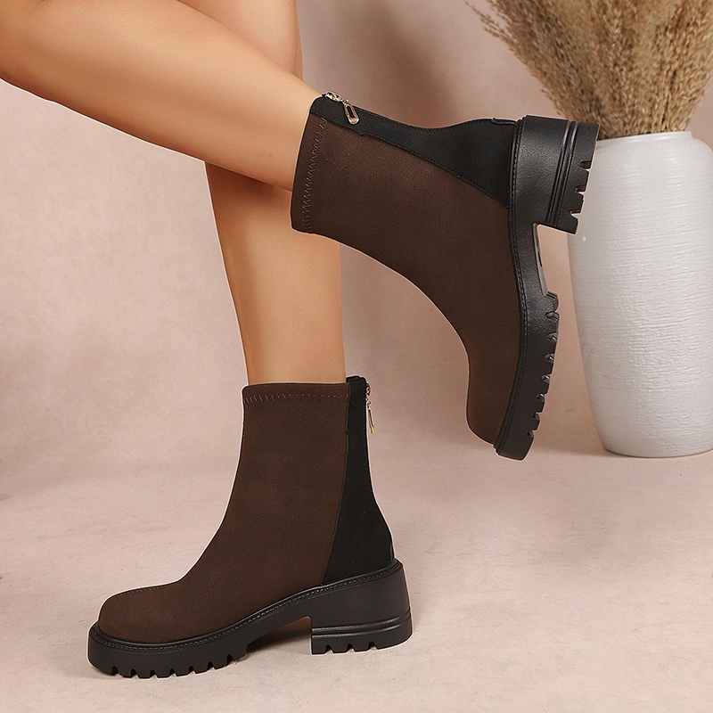 Chunky Sole Suede Ankle Boots