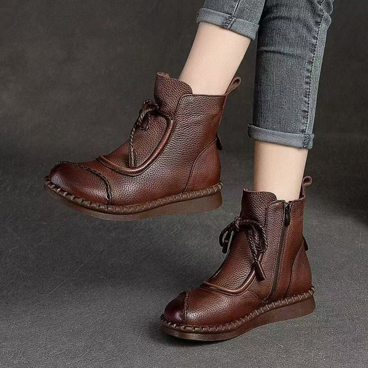 Vintage Leather Lace-Up Ankle Boots