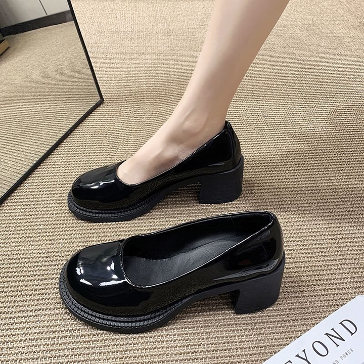 Classic Patent Leather Block Heel Pumps
