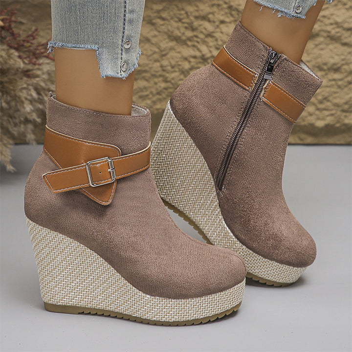 Vintage Floral Wedge Ankle Boots